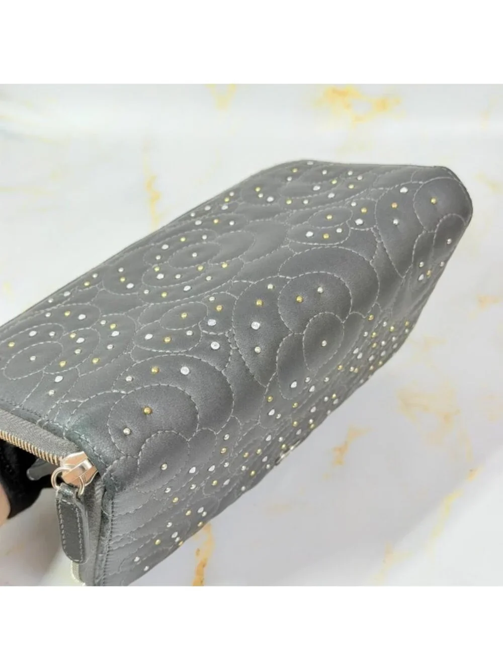 Chanel Camellia Studded Zip Around Wallet